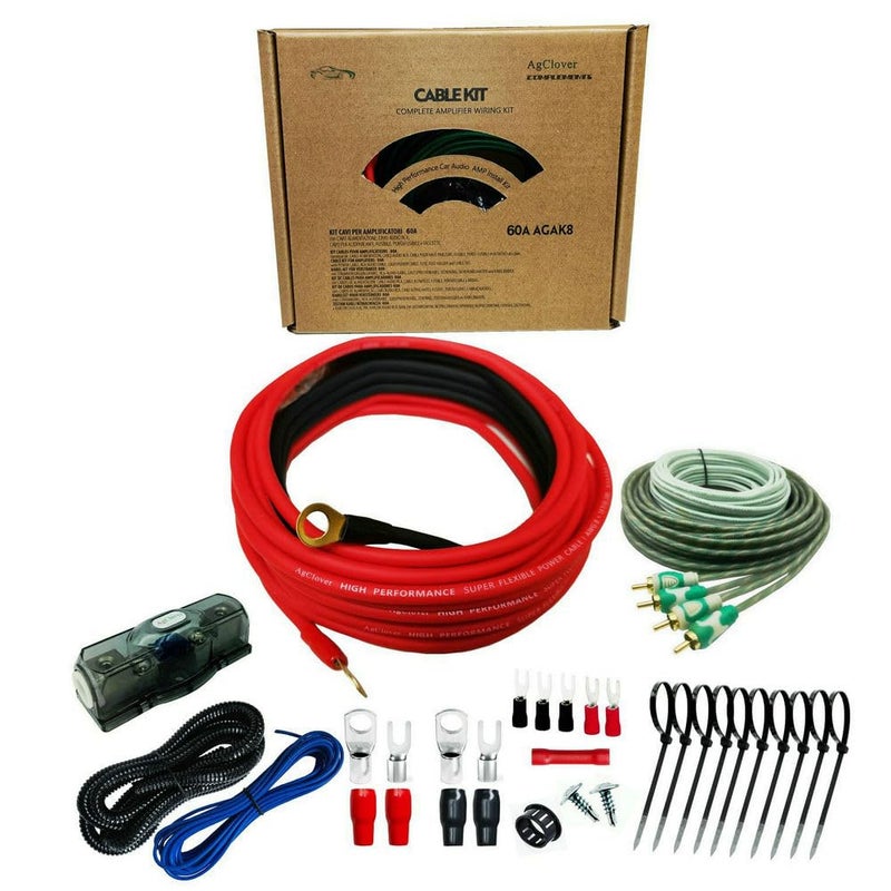 AgClover 8 Gauge CCA Amplifier Wiring Kit 800W Power Handling Complete Amp Installation Kit for High-Performance Car Audio Systems, Delivers Clean Power to Subwoofers, Speakers & Head Units - Image 1